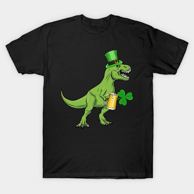 Dinosaur Tyrannosaurus Beer rex T rex Funny St Patrick's Day T-Shirt by Msafi